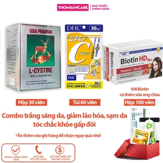 Combo giúp mọc tóc, đẹp da Lcystine 60v, DHC VitaminC 60v, Biotin HD New 100v (liệu trình 1 tháng) l systine Thomsoncare