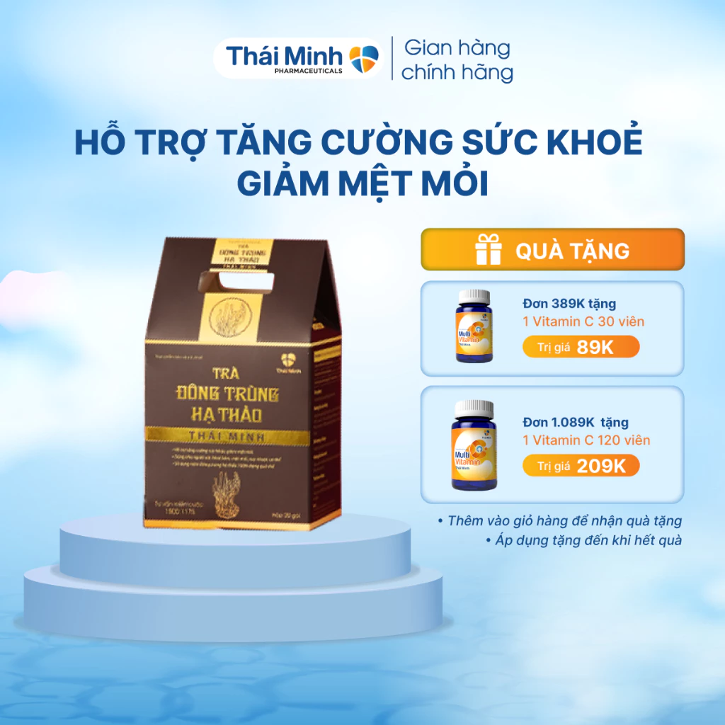 Trà Đông Trùng Hạ Thảo Thái Minh - Hỗ trợ tăng cường sức khoẻ, giảm mệt mỏi, ngủ sâu giấc - Hộp 20 gói trà túi lọc