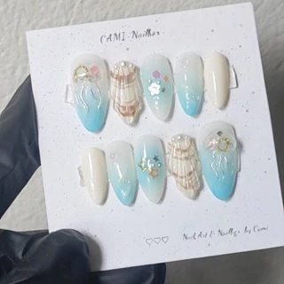 Móng giả_nailbox móng up thiết kế sò biển sứa nổi ombre xanh đi biển