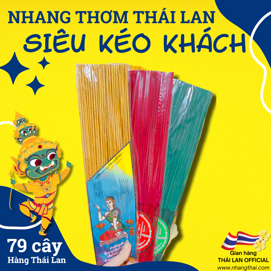 Nhang thơm Thái Lan kéo khách, nhang cuộn tàn, nhang thần tài 79 cây, nhang mẹ ngoắc nha012