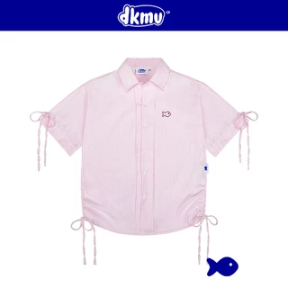 Áo sơ mi nữ kiểu tay ngắn kẻ sọc DKMV màu hồng thắt nơ form rộng Oxford Shirt with Ribbon| K21-SM1