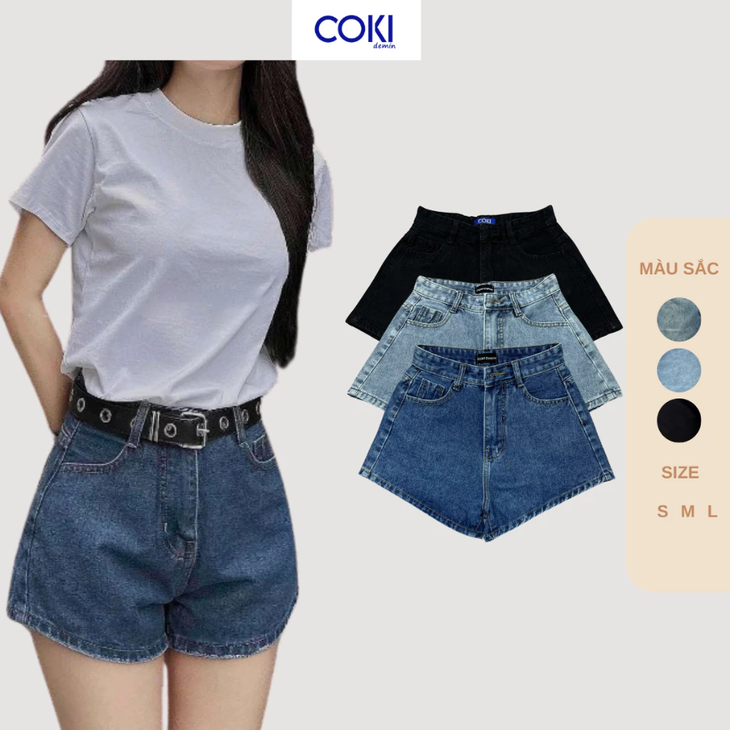 Quần Short Jeans Nữ 2 Màu Lật Lai Cao Cấp COKI