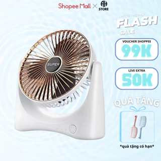 Quạt Tích Điện Super Fan, Quạt Sạc Điện Super Fan, Quạt Để Bàn 3 Chế Độ Mát Xoay 360 Độ ( Hàng Cao Cấp 2024 )