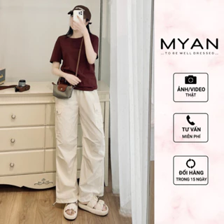 MYAN DESIGN Quần Kaki Túi Hộp Nữ Cạp Chun Thiết Kế Dây Rút Bo Gấu Thời Trang Q042414