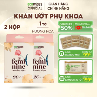 Combo 02 hộp 20 gói khăn ướt phụ khoa vệ sinh vùng kín phụ nữ EcoWipes gói travel size hương Daisy