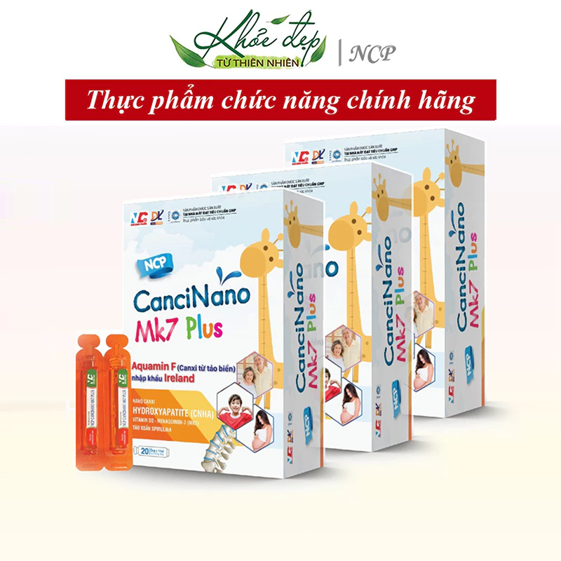 Combo 3H Canxi Hữu Cơ NCP CANCINANO MK7 PLUS, Kẽm Vitamin D3K2 Giúp Xương Và Răng Chắc Khỏe