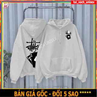 [GIẢM 40% HÔM NAY] Áo hoodie nỉ STUSI LÁ BÀI nam nữ mũ rộng áo nỉ bông chui đầu fom rộng chống nắng có dây rút - unisex