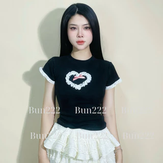 Áo Thun Babytee From Ôm Phối Ren Trái Tim Coquette