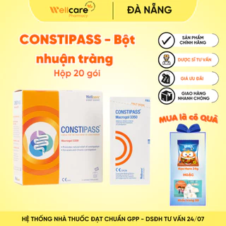 Constipass [Chính hãng] - Hộp 20 gói, Bột nhuận tràng Macrogol 3350, hỗ trợ giảm táo bón cho trẻ em và người lớn