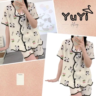 Bộ Đồ Ngủ Cardigan Cho Nữ Phong Cách hàn Quốc Ngắn Tay Quần Short Cute