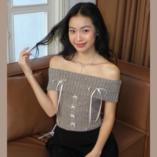 Áo Trễ Vai Đính Nơ Croptop 6 Màu Phong Cách Coquette BeGirl (S441)