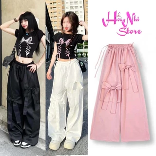 Quần Kaki Túi Nơ Y2K Ống Rộng Chun Thun Cạp Cao Siêu Dài 100cm Size Đại Unisex Ulzzang - MM Hồng Nhi Store