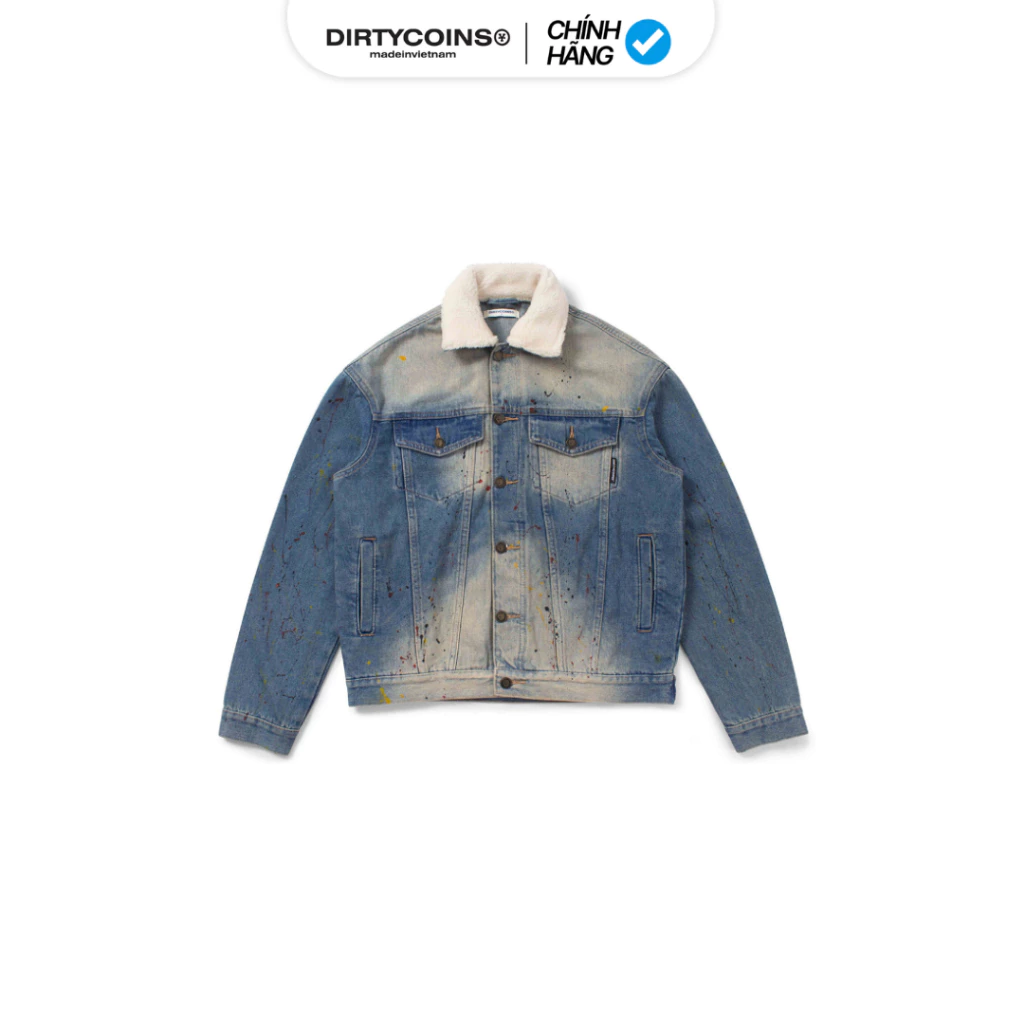 Áo Khoác DirtyCoins Fur Collar Spray Paint Denim Jacket