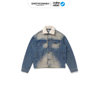 Áo Khoác DirtyCoins Fur Collar Spray Paint Denim Jacket