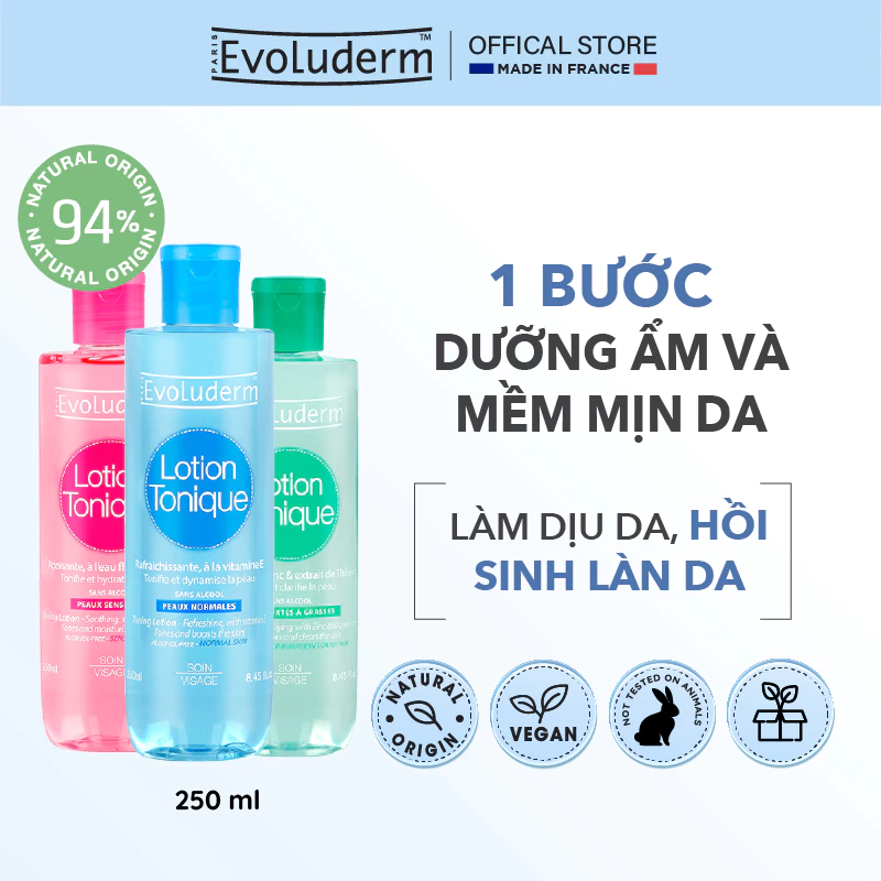 Nước hoa hồng Evoluderm se khít lỗ chân lông, dưỡng ẩm & làm sạch 250ml