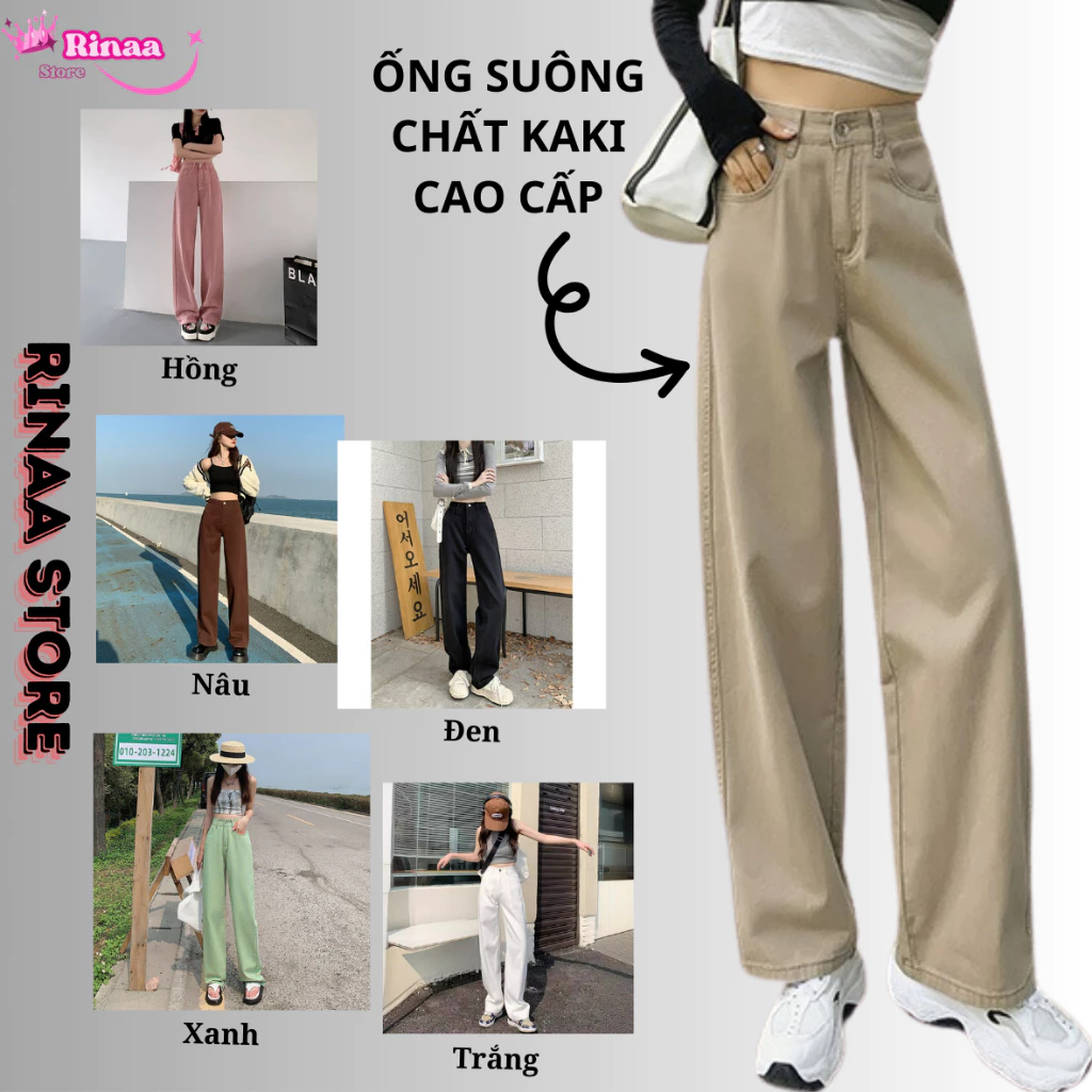 Quần Kaki Baggy MIAA nam nữ trơn nữ ống rộng Cạp Cao Suông Trẻ Trung