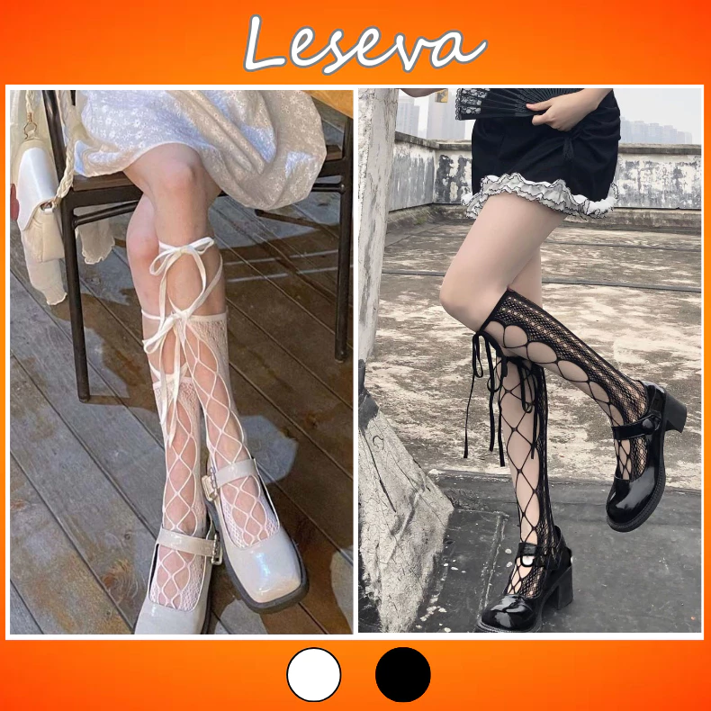 Tất bắp chân Y2k, tất vớ Lolita phối ren lưới mắt to cho nữ gợi cảm PK25 - LESEVA