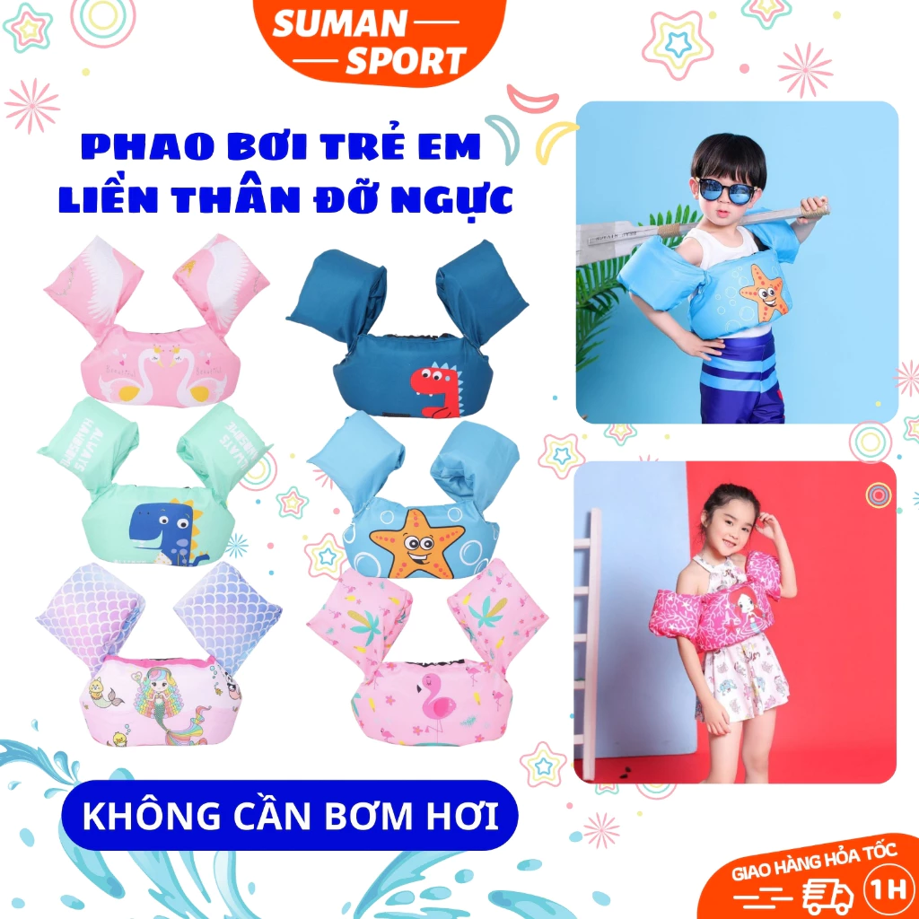 Áo phao liền thân trẻ em tập bơi cho bé trai bé gái chống lật đỡ ngực liền thân, phao tay ,phao cổ