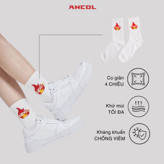 Tất Vớ cổ cao Ancol chữ Step Of Fire Nam Nữ Màu trắng Cotton chuẩn, co dãn, khử mùi, kháng khuẩn