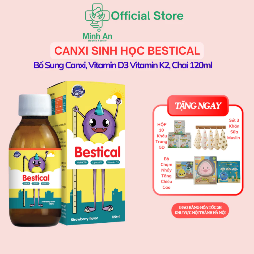 Canxi Sinh Học BESTICAL Kết Hợp Vitamin D3 K2 Hỗ Trợ Tăng Chiều Cao Cho Bé 120ml