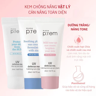 Kem Chống Nắng Vật Lý Hoá Học Nâng Tone Kiềm Dầu Make P:rem UV Defense Me SPF50+ PA++++ 50ml