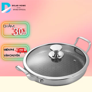 Chảo Chống Dính Sâu Lòng Vân Tổ Ong Chất Liệu INOX 304 Đường Kính 28CM Dùng Cho Mọi Loại Bếp, có nắp đậy kính