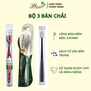 Bàn chải đánh răng Phoca, combo 3 bàn chải đánh răng lông mềm 0,01mm giúp vệ sinh răng miệng