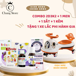 [TẶNG XE LẮC PHG] Combo 2 d3k2 Lineabon, 1 men Bioamicus và 1 sắt Ferrrolip baby, 1 kẽm hữu cơ Biolizin cho bé