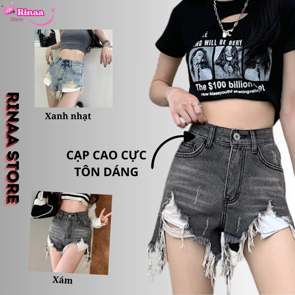 Quần short rách nữ MIAA cạp cao cực tôn dáng, quần sooc nữ ôm eo