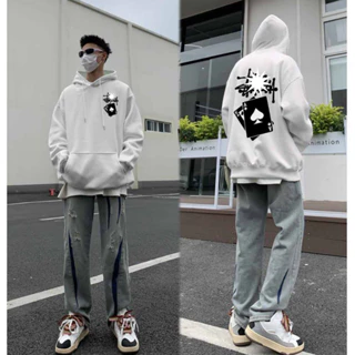 🚚 Áo Hoodie STU LÁ BÀI chữ trắng đen, Áo Nỉ Hoodie chất nỉ bông Hàn, dáng from rộng, nam nữ đều mặc được - DTB