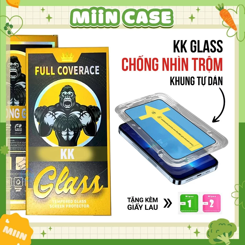 Kính cường lực iphone tự dán KK Glass chống nhìn trộm  7P/8P/X/Xsmax/11/12/13/14/15/Pro/Promax