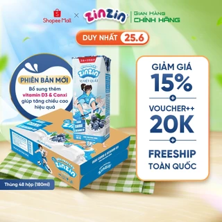 Thùng 48 hộp Sữa trái cây ZinZin vị việt quất 180ml - Siêu ưu đãi