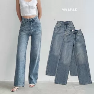 Quần jean baggy nữ VMSTYLE dáng suông lưng cao wash cao cấp lai thường basic đi học, đi chơi QJB00119