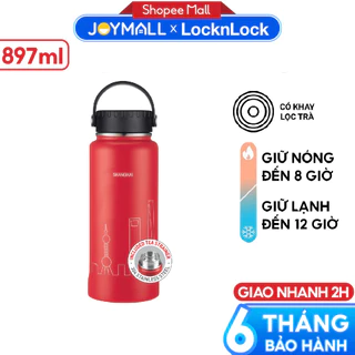 Bình giữ nhiệt Lock&Lock 897ml Riga Đỏ LHC4160RED - Hàng chính hãng có khay lưới lọc trà inox và quai xách - JoyMall