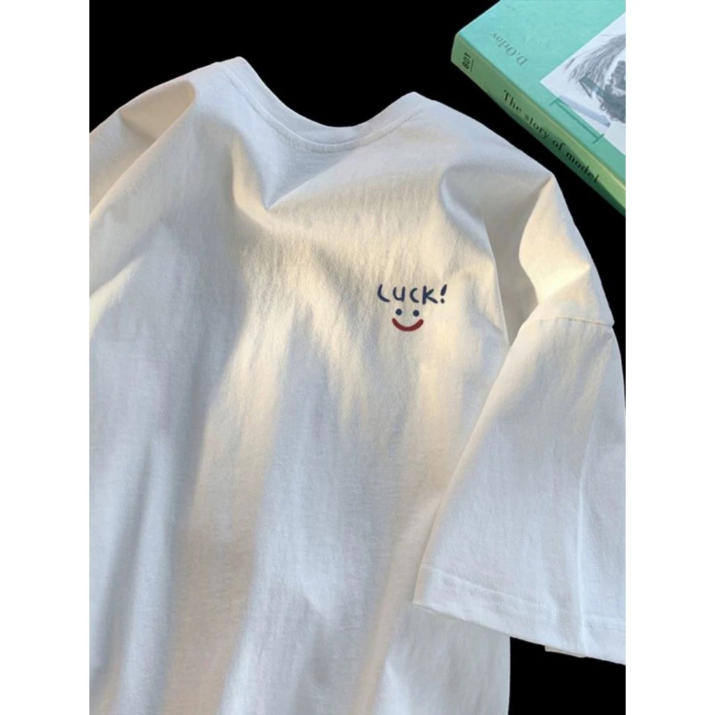 Áo phông thun nữ nam 3158 in chữ lucky form rộng unisex chất cotton khô loại 1 thoáng mát thấm hút mồ hôi KONOVA