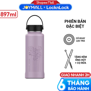 Bình giữ nhiệt Lock&Lock 897ml Riga Tím Hoa Sen LHC4160VOL, Hàng chính hãng có khay lưới lọc trà inox, quai xách-JoyMall