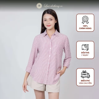 Áo Sơ Mi Nữ Hồng Kẻ Sọc Chất vải Rayon Mềm Mại Hợp Thời Trang thương hiệu Lux Clothing