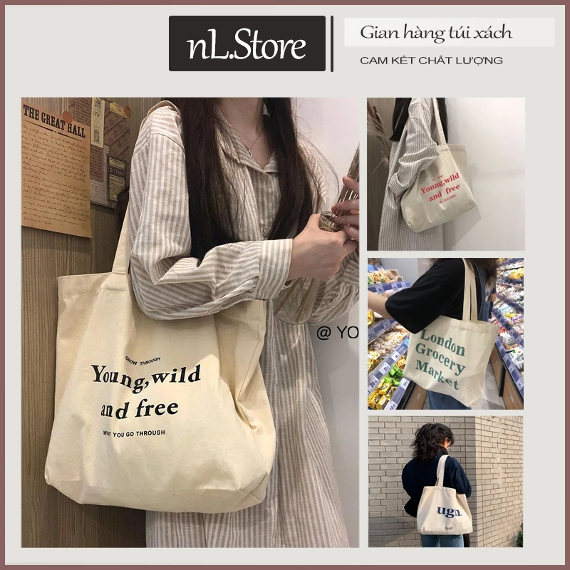 Túi tote vải canvas có khóa kéo đựng đồ đi làm totebag nam nữ unisex cặp đi học thêm T14 nl.Store