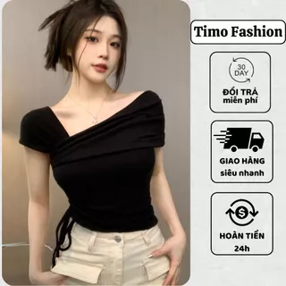 Áo thun trễ vai nữ TIMO, Áo kiểu nữ ngắn tay, phong cách sexy, chất vải thun co giãn, form ôm tôn dáng, AOT148