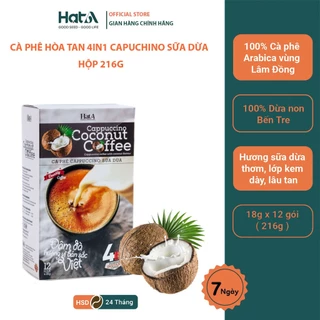 Cà phê hòa tan Cappuccino Hạt A Cafe 4in1 vị sữa dừa tự nhiên 216gr/12 gói