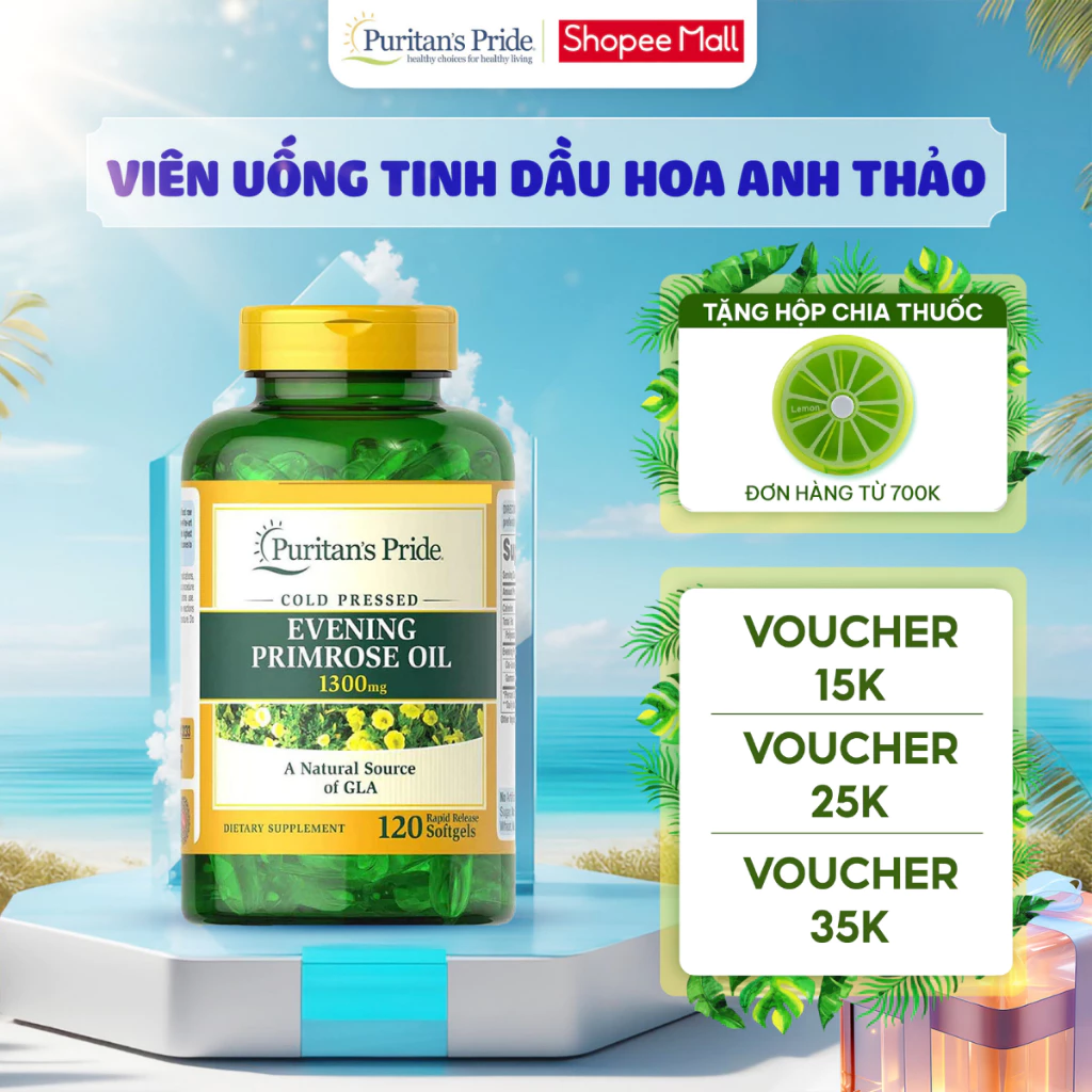 Viên uống tinh dầu hoa anh thảo Puritan's Pride Evening Primrose Oil 1300 mg with GLA  giúp đẹp da, cân bằng nội tiết