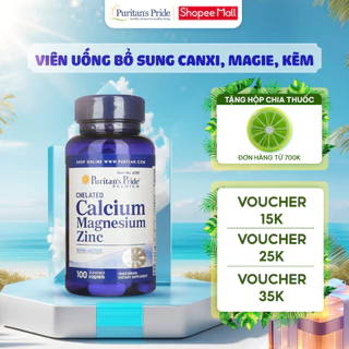 Viên uống Chelated Calcium Magnesium Zinc 100 viên của Mỹ bổ sung canxi, magie, kẽm zinc Puritan's Pride của Mỹ