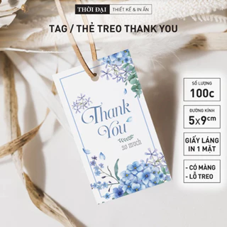 100 Tag / Thẻ Treo "Thank You" Hoa Tuyết Xanh Sapphire Trang Trí Quà Tặng