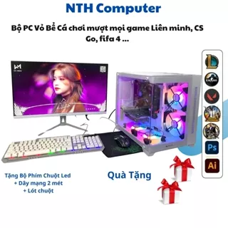 Bộ Máy Tính Vỏ Bể Cá Gaming Cao Cấp Core i5 i7, Ram 8G, SSD 256Gb VGA 730 Chiến Mượt Game Online Fifa Csgo Đột Kích Aoe