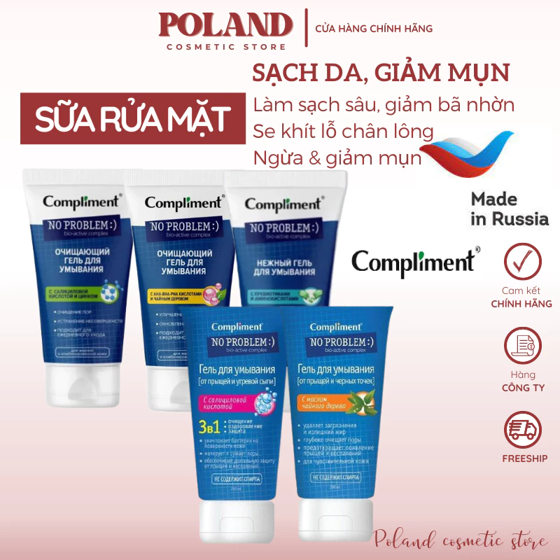 Sữa rửa mặt BHA Compliment No Problem dạng gel rửa mặt giúp làm sạch sâu, ngừa viêm & ngừa mụn cho da dầu mụn 200ml