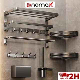 Bộ phụ kiện nhà tắm Enomax decor phòng tắm, dán tường chắc chắn, chất liệu nhôm hàng không cao cấp, bảo hành 10 năm