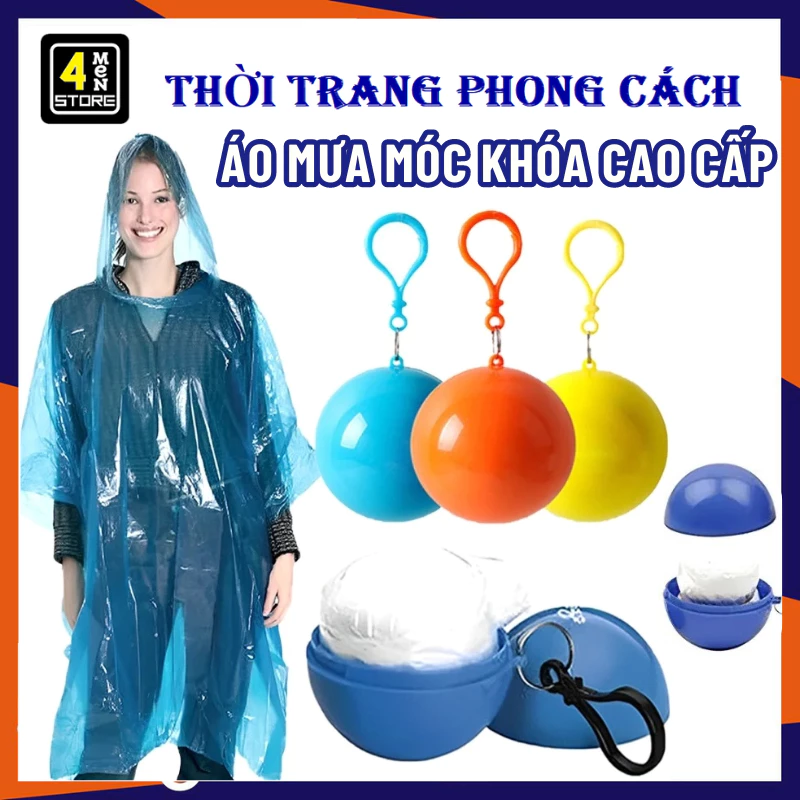 Áo Mưa 1 Người Gấp Gọn Hình Quả Bóng Nhỏ Gọn Tiện Lợi Có Thể Tái Sử Dụng - Áo Mưa Móc Khóa