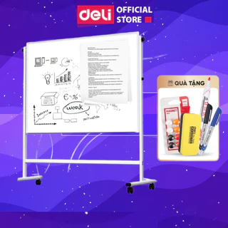 Bảng Từ Trắng Hai Mặt Deli Bảng Flipchart Văn Phòng Học Sinh Bảng Từ Xoay 360 Độ Chân Di Động Chữ H Tặng Phụ Kiện