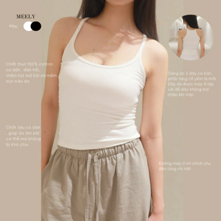 Áo 2 dây trắng đen nữ chất liệu thun 100% cotton co dãn by Meely