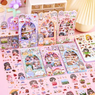 Bộ 4 tấm sticker dán tập vở bình nước Sweet girl nhiều hình dễ thương 9*16cm